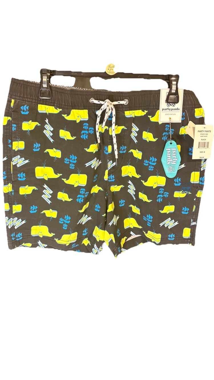 Party Pants "Moby Says: 'Don't Be A Dick" Swim Board Shorts Pockets Black M NWT